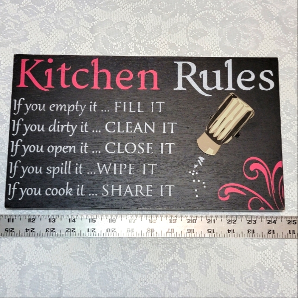 Farmhouse Kitchen Rules Wall Plaque 3D Salt Shaker Black Pink Wood Wall Decor 13